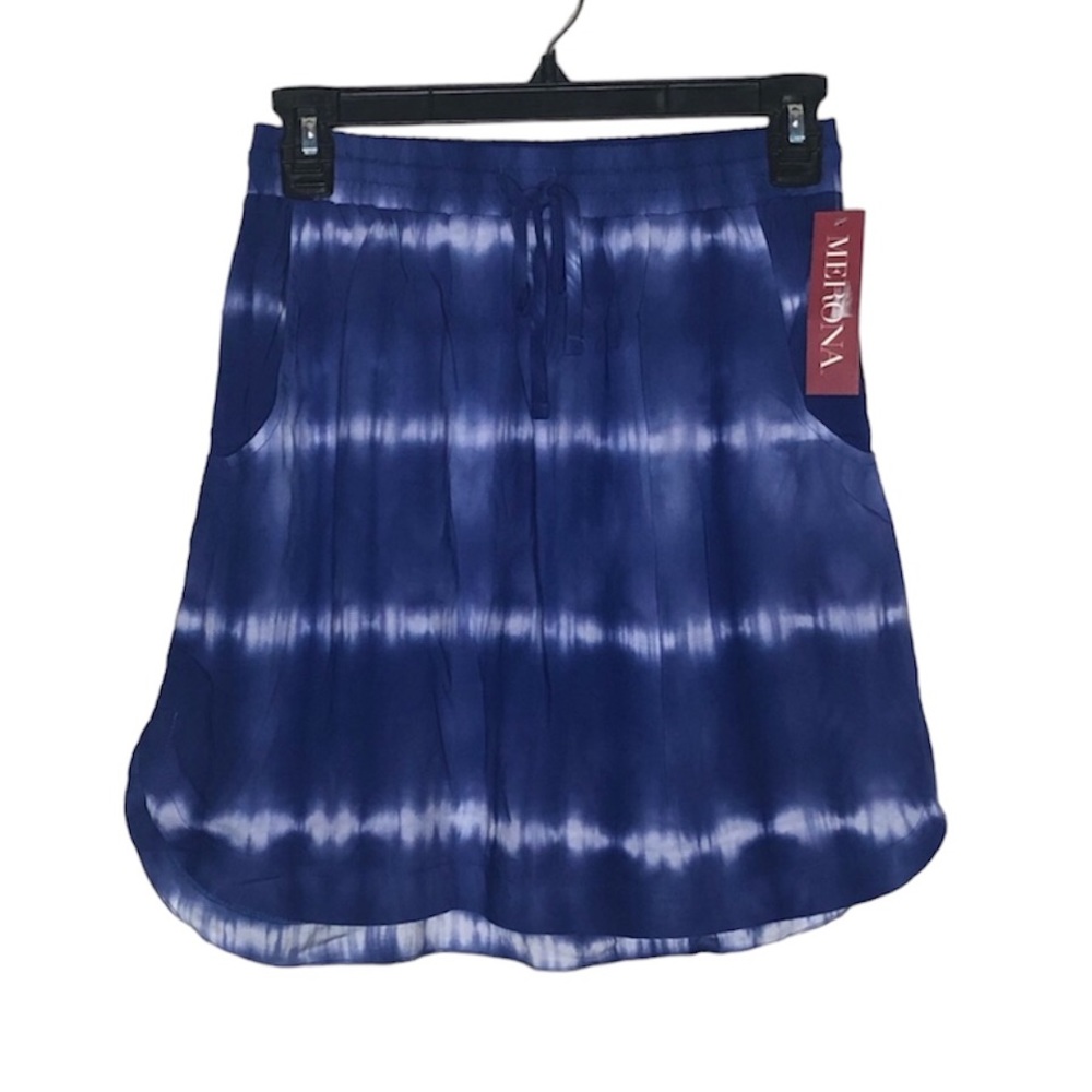 NWT MERONA | Blue Tie Die Elastic Waist Lightweight Drawstring Skirt